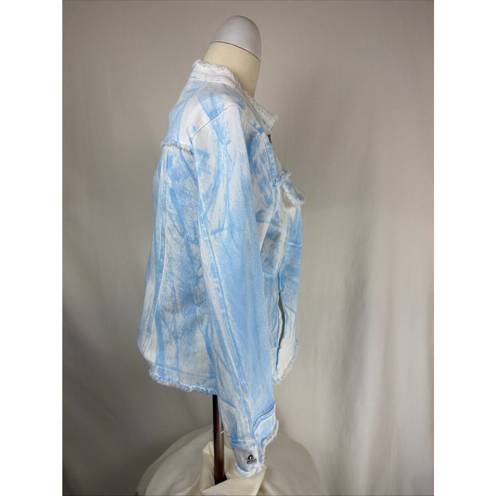 NWT Donna White Light Blue/White Raw Edge Seams Demin Jacket SM #0714 - Picture 5 of 7